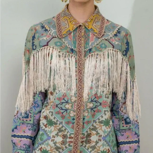Floral Fringe Blouse - Multicolor